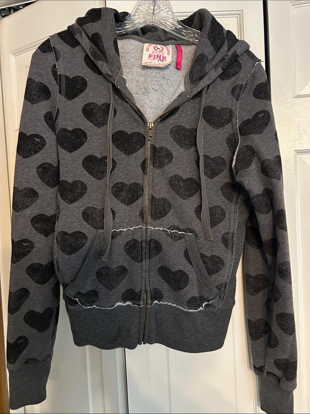 PINK Victoria's Secret Gray Hoodie with Black Heart Print